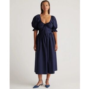 Quince Organic Cotton Puff Sleeve Midi Dress In Navy